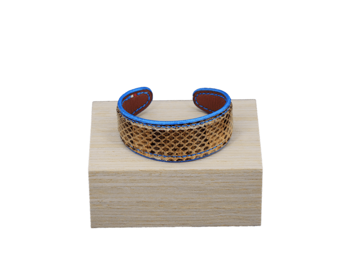 bracelet lily exotique cobra royal - cuir de serpent orange/chocolat - maroquinerie artisanale haute-savoie