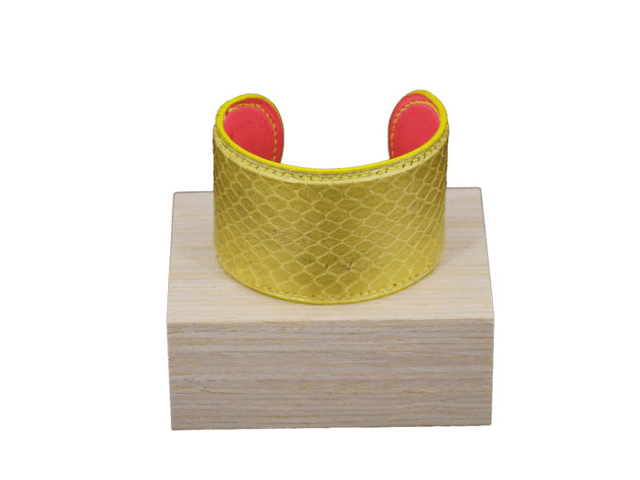 bracelet lily exotique manchette soleil serpent - cuir ded serpent doré/rose- maroquinerie artisanale haute-savoie