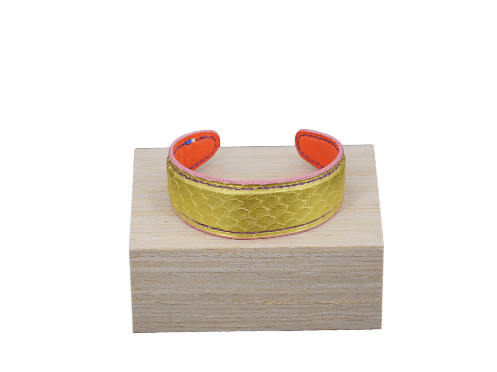 bracelet lily exotique rose gold - cuir de serpent doré/rose - maroquinerie artisanale haute-savoie