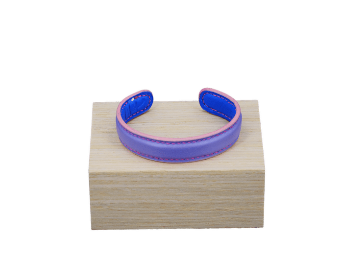 bracelet lily feerique - cuir lavande/bleu roi - maroquinerie artisanale haute-savoie