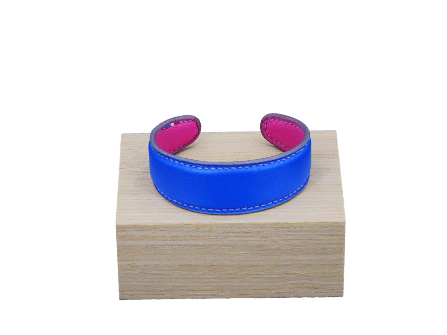 bracelet lily neon - cuir bleu roi/rose - maroquinerie artisanale haute-savoie