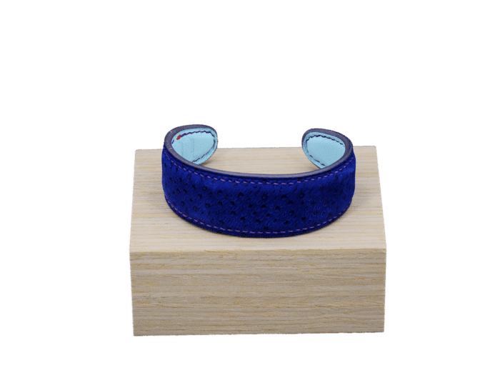 bracelet lily nocturne - cuir bleu nuit/bleu ciel - maroquinerie artisanale haute-savoie