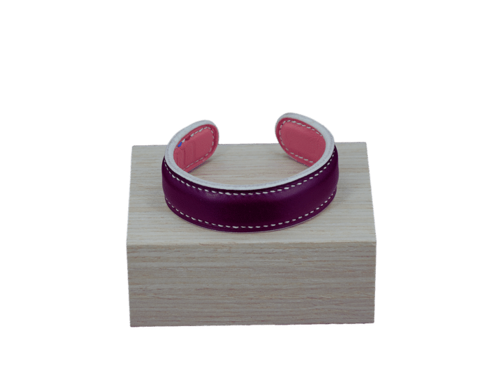 bracelet lily romantique - cuir bordeaux/rose - maroquinerie artisanale haute-savoie