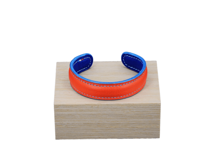 bracelet lily sanguine - cuir orange sanguine/bleu electrique - maroquinerie artisanale haute-savoie