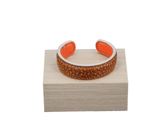 bracelet lily terre cuite - cuir marron/orange - maroquinerie artisanale haute-savoie