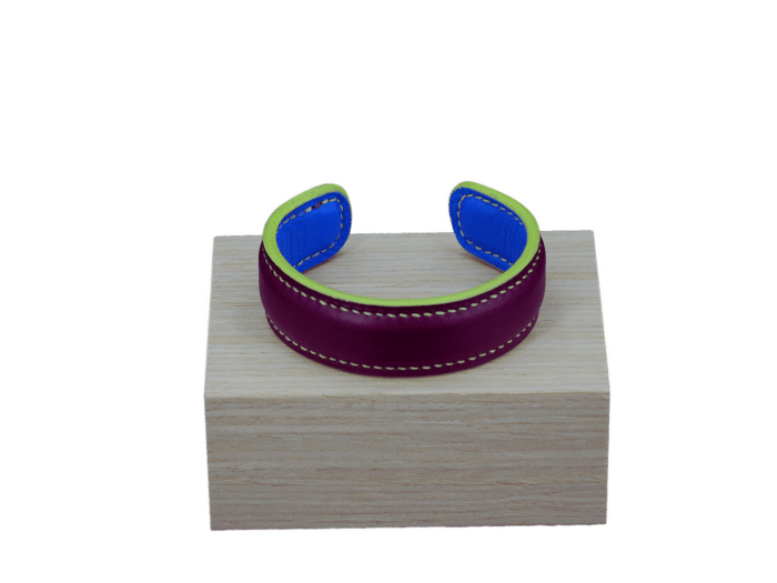 bracelet lily vin royal - cuir bordeaux/bleu roi - maroquinerie artisanale haute-savoie