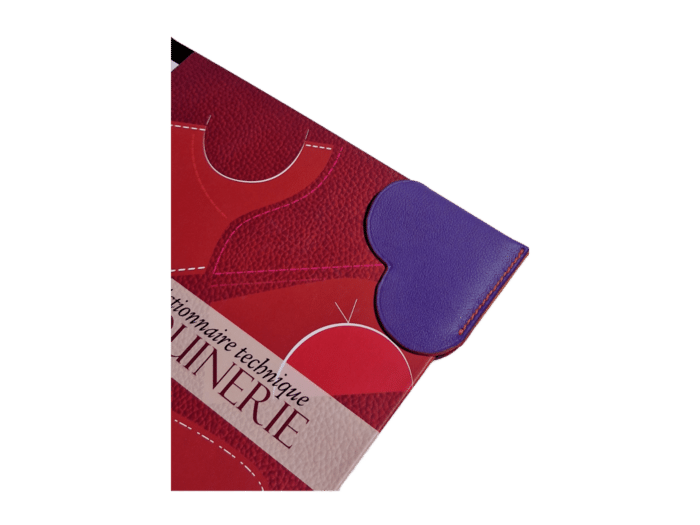 marque page coeur - cuir violet - finition orange - maroquinerie artisanale Haute-Savoie