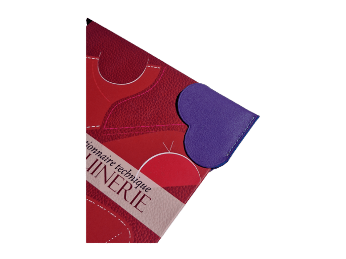 marque page coeur - cuir violet - finition turquoise - maroquinerie artisanale Haute-Savoie