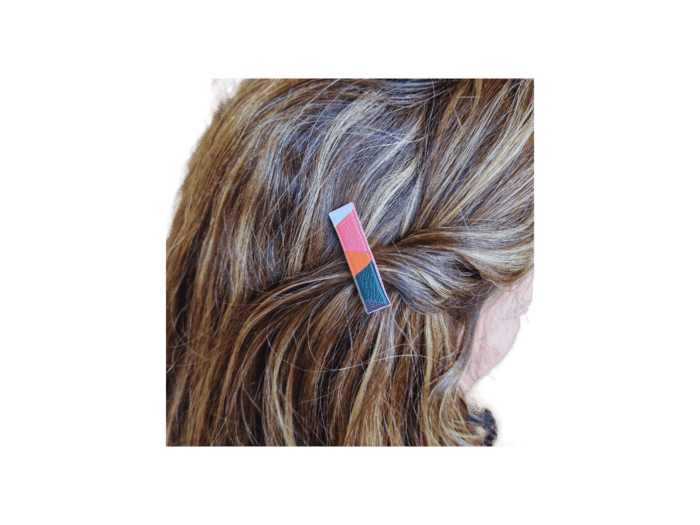 petite barrette - cuirs multicouleurs - finition rose -maroquinerie artisanale Haute-Savoie