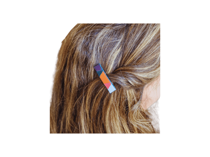 petite barrette - cuirs multicouleurs - finition rose - maroquinerie artisanale Haute-Savoie