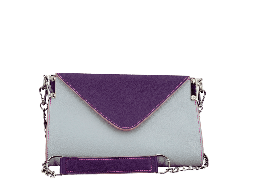 pochette alexandra douceur hivernale - cuir violet/gris/rose - maroquinerie artisanale haute-savoie