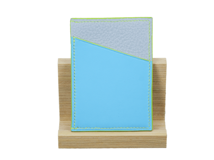porte carte suzy acier - cuir gris/bleu ciel/bleu electrique - maroquinerie artisanale haute-savoie