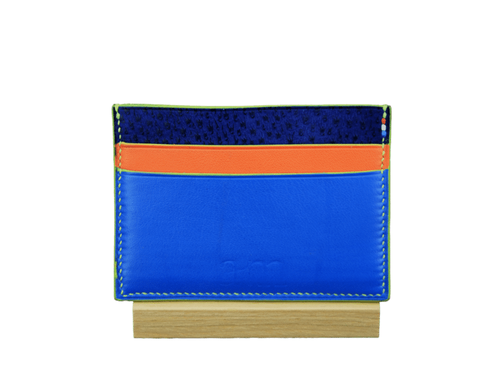 porte cartes suzette royal - cuir bleu nuit/orange/bleu roi - maroquinerie artisanale haute-savoie