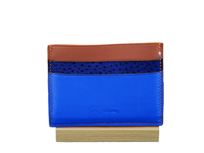 porte cartes suzette truffe - cuir chocolat/bleu nuit/bleu roi - maroquinerie artisanale haute-savoie