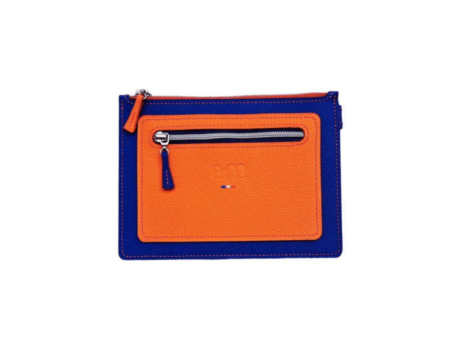 portefeuilles sabrina aube sur le nil - cuir orange/bleu/jaune - maroquinerie artisanale haute-savoie